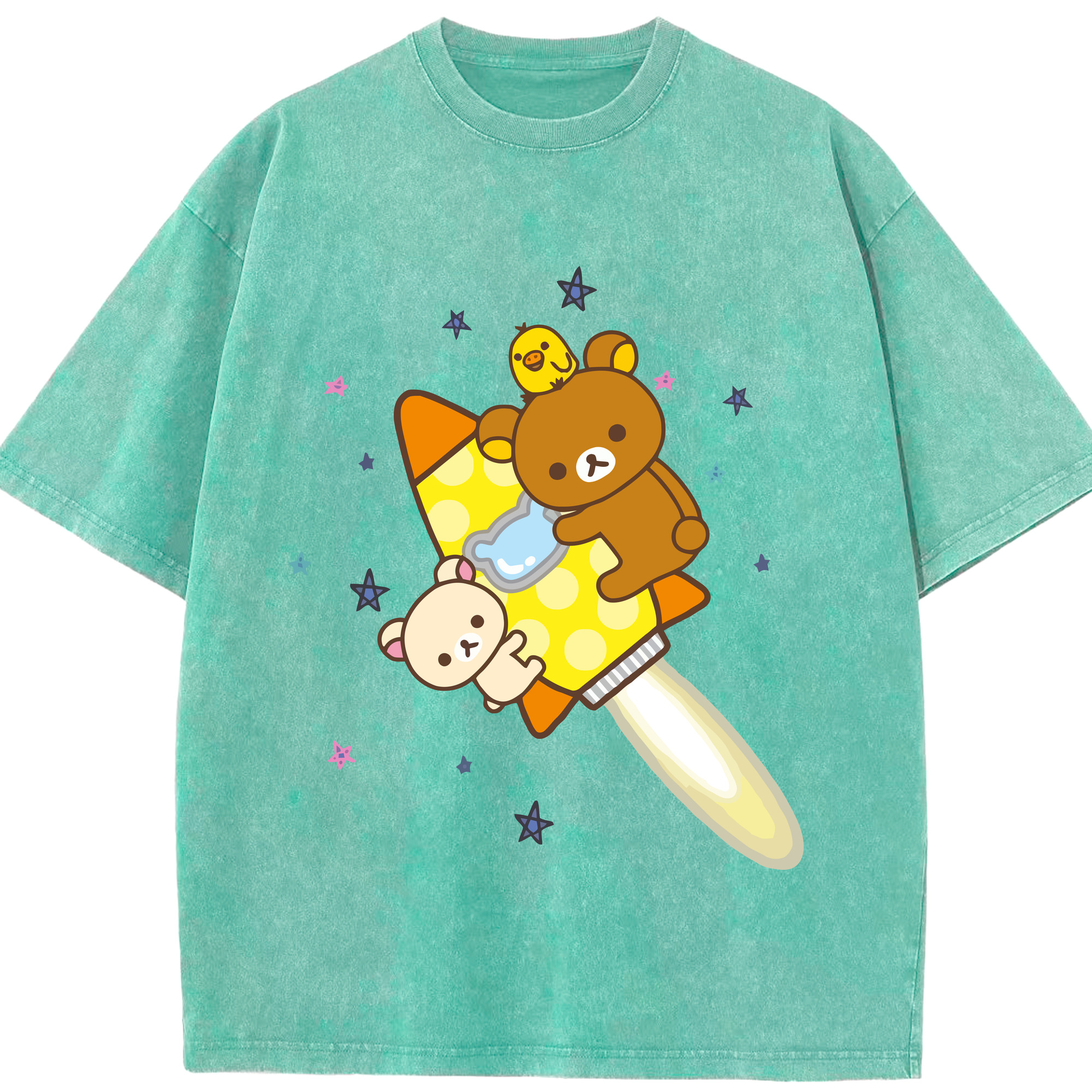 （画像用） リラックマ リラックマ キイロイトリ Rilakkuma Korilakkuma Kiiroitori 綿100% ヴィンテージ風 半袖Tシャツ（フロントプリント）
